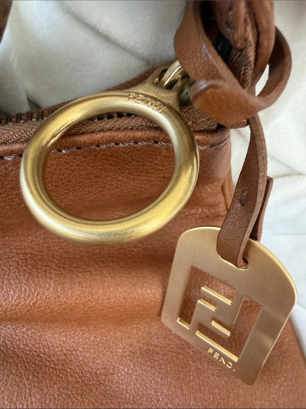 Fendi Vintage Small Leather Oyster Bag  in Cognac Brown